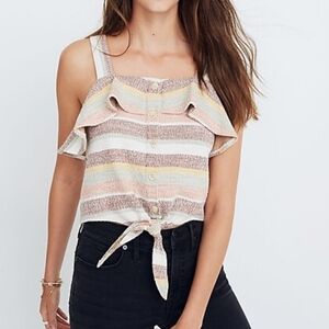 Madewell Stripe Brown Textured Top. Size Small